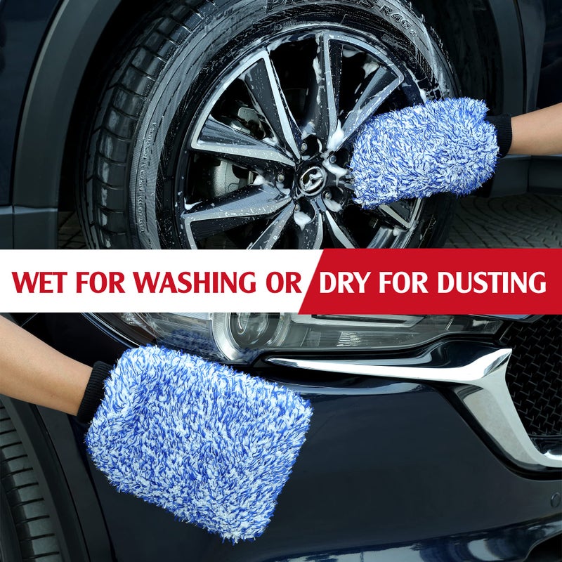 TAKAVU New Car Wash Mitt 2 Pack Premium Cyclone Microfiber Washing Gloves يحمل أطنانًا من الماء Sudsy لغسالة فعالة قابلة للغسل في الغسالة، خالية من الوبر والخدوش (أزرق) - Image 5